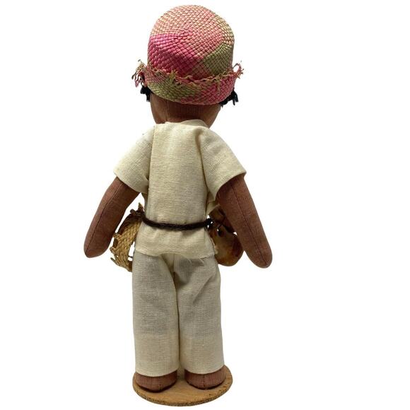 Honduras Folk Art Doll with Pots and Basket 10.5" Tall On Wooden Base - Picture 3 of 7